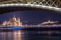 BUDAPEST, HUNGARY - OCTOBER 30, 2015: Parliament, Danube and Royal Palace in Budapest, Hungary. Night photo shoot. Tripod and long