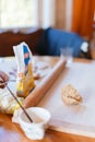 Budapest, Hungary - October 19, 2109: Traditional home-made gingerbread baking. Prepared gingerbread dough on the table in