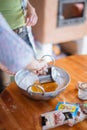 Budapest, Hungary - October 19, 2109: Traditional home-made gingerbread baking. Staring Ingredients in a bowl get mixed