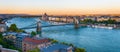 View of the Szechenyi Chain Bridge over Danube and the Hungarian Parliament Building in Budapest, Hungary Royalty Free Stock Photo