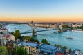 View of the Szechenyi Chain Bridge over Danube and the Hungarian Parliament Building in Budapest, Hungary Royalty Free Stock Photo