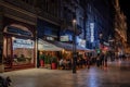 Budapest, Hungary - Outdoor restaurant and Thai massage salons at night