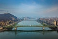 Budapest, Hungary - Panoramic aerial view of Budapest early in the morning with Libety Bridge Royalty Free Stock Photo
