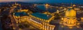 Budapest, Hungary - Panoramic aerial view of the dome of Buda Castle Royal Palace at dusk Royalty Free Stock Photo