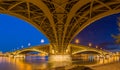 Budapest, Hungary - Panoramic shot taken under the famous Margaret bridge Royalty Free Stock Photo