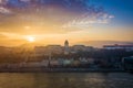 Budapest, Hungary - Panoramic skyline view of Buda Castle Royal Palace at sunset Royalty Free Stock Photo