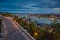 Budapest, Hungary - Panoramic skyline view of Budapest taken from Buda Castle at dawn Royalty Free Stock Photo