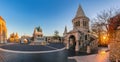 Budapest, Hungary - Panoramic view of the Fisherman`s Bastion Halaszbastya at sunrise with autumn foliage Royalty Free Stock Photo