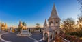 Budapest, Hungary - Panoramic view of the Fisherman`s Bastion Halaszbastya at sunrise Royalty Free Stock Photo