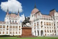 Budapest, Hungary. Parliament building and equestrian statue