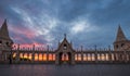 Budapest, Hungary - The Parliament of Hungary and city of Budapest throught the Fisherman`s Bastion Royalty Free Stock Photo