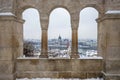 Budapest, Hungary - Parliament of Hungary. View from the medieval windows of Buda district on a winter day Royalty Free Stock Photo