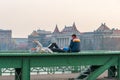 Budapest, Hungary - 10.11.2018: People on the green Liberty Bridge in Budapest