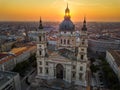 Budapest, Hungary - The rising sun shining through the tower of the beautiful St.Stephen`s Basilica Szent Istvan Bazilika Royalty Free Stock Photo