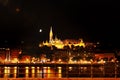 Budapest, Hungary - river Danube, church of St. Matthias and Fisherman`s Bastion at night Royalty Free Stock Photo