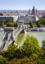 Budapest, Hungary: Scenic View of the Old City and the Danube River with Bridge Royalty Free Stock Photo