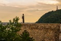 Budapest, Hungary: The Sculpture of St. Maria Mater Dei on the hill top of Buda Castle. Liberty Statue or Freedom Statue stands on Royalty Free Stock Photo