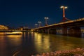 Illuminated PetÃ\'fi Bridge Over the Danube at Night in Budapest Royalty Free Stock Photo
