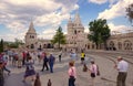 Tourists visiting Fisherman Bastion in vacation. Budapest city, Hungary Royalty Free Stock Photo