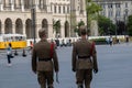 Back view of two Guards of honor near Hungarian Parliament Building