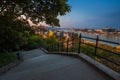 Budapest, Hungary - Staircase on the Gellert Hill. Beautiful view of Budapest at dusk with Buda Castle Royal Palace Royalty Free Stock Photo