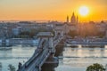 Budapest Hungary, sunrise city skyline at Danube River with Chain Bridge Royalty Free Stock Photo