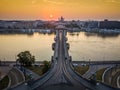 Budapest, Hungary - Sunrise at the famous Szechenyi Chain Bridge with St. Stephen`s Basilica Royalty Free Stock Photo