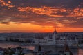 Budapest, Hungary - Sunrise over Budapest and the Hungarian Parliament Royalty Free Stock Photo