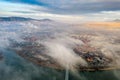 Budapest, Hungary - Sunrise over the clouds at Bekasmegyer district and Buda Hills at background Royalty Free Stock Photo