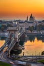 Budapest, Hungary - Sunrise over Budapest, with Szechenyi Chain Bridge Lanchid