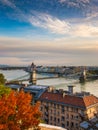 Budapest, Hungary - Sunrise over Budapest with Szechenyi Chain Bridge, Parliament Royalty Free Stock Photo