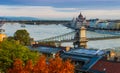 Budapest, Hungary - Sunrise over Budapest with Szechenyi Chain Bridge Royalty Free Stock Photo