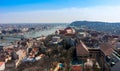 Budapest, Hungary sunset view with Danube river, Parliament, Castle. View from Gellert Hill Royalty Free Stock Photo