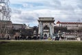 Traffic cars on Chain Bridge and Danube River