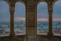 Budapest, Hungary - View from the Fisherman Bastion at sunrise with Szechenyi Chain Bridge and St.Stephen`s Basilica Royalty Free Stock Photo