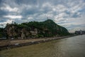 BUDAPEST, HUNGARY: Wide angle view of the Liberty Statue or Freedom Statue stands on Gellert Hill Royalty Free Stock Photo