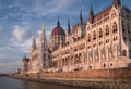 Budapest, Hungary - 15.05.2015: Wide horizontal shot of Budapest parliament, Orszaghaz, from Danube river in a beautiful