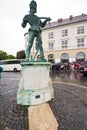 Ãâreg huszÃÂ¡r szobra monument, tourist group in rain, poor weather spring day, Buda Castle District Royalty Free Stock Photo