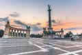 Budapest - June 21, 2019: Dawn in Heroes Square in Budapest, Hungary