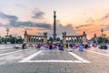 Budapest - June 21, 2019: Yoga event at dawn in Heroes Square in Budapest, Hungary