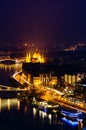 Budapest night panorama with Hungarian Parliament Royalty Free Stock Photo