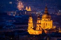 Budapest night panorama with St Stephen's Basilica Royalty Free Stock Photo