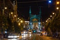 Budapest at night, tram stop in front of the Freedom Bridge