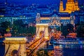 Budapest night view and chain bridge Royalty Free Stock Photo