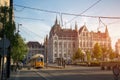 Number 2 yellow tram rides near the Budapest Parliament