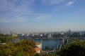 Budapest. Panorama of the city with the Danube River, the Hungarian Parliament and the Church of St. Stephen. Royalty Free Stock Photo