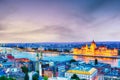 Budapest panorama with parliament and bridge during blue hour sunset Royalty Free Stock Photo