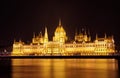 Budapest parliament building at night, long exposure. Hungarian Parliament building and Danube River in the Budapest city at night Royalty Free Stock Photo