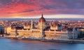 Budapest parliament at dramatic sunrise Royalty Free Stock Photo