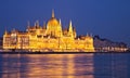 Budapest Parliament at night with reflection in danube Royalty Free Stock Photo